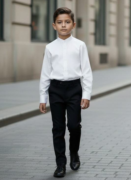 Camicia Bambino Bianca Collo Coreano Made in Italy – Elegante 4-14 Anni