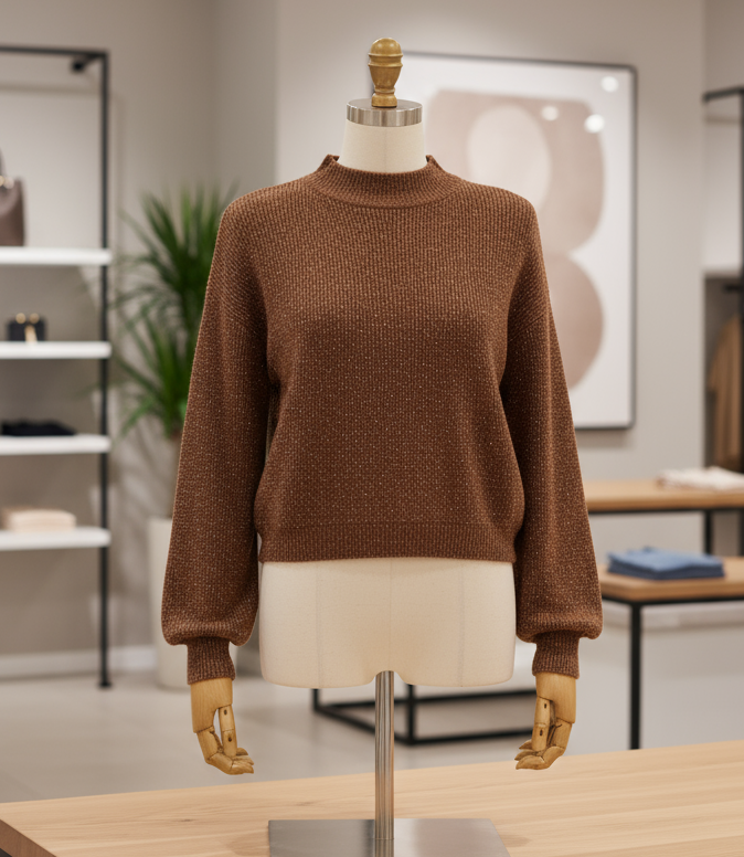 Maglione Donna Marrone Lurex Made in Italy – Taglia Unica, Elegante e Luminoso