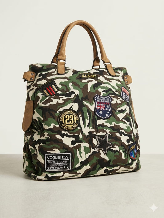 Borsa in Tessuto con Patch – Mimetico e Mimetico Chiaro