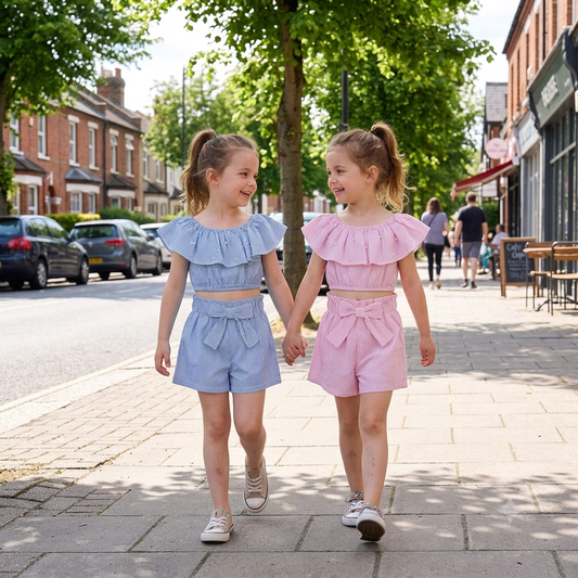 Completo Bambina in Cotone Pantaloncino e Top con Perline – Made in Italy | 4-12 Anni