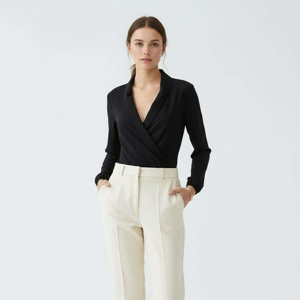 Body Camicetta Donna Elegante Effetto Seta – Taglia Unica Grigio e Nero