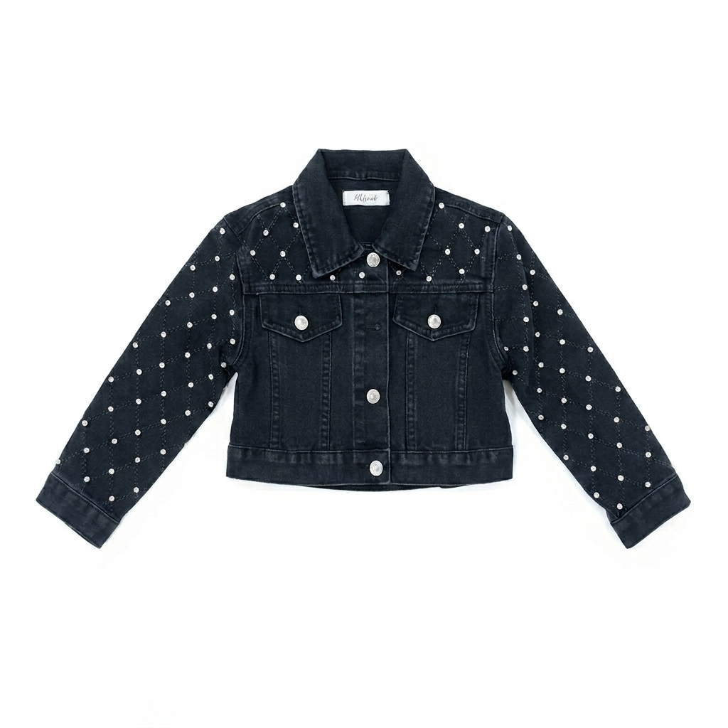 Giacchetto Corto Jeans Bambina con Strass sulle Maniche – Made in Italy