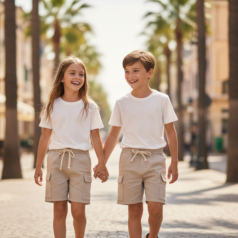 Pantaloncino Cargo Bambino – Azzurro e Beige | Made in Italy