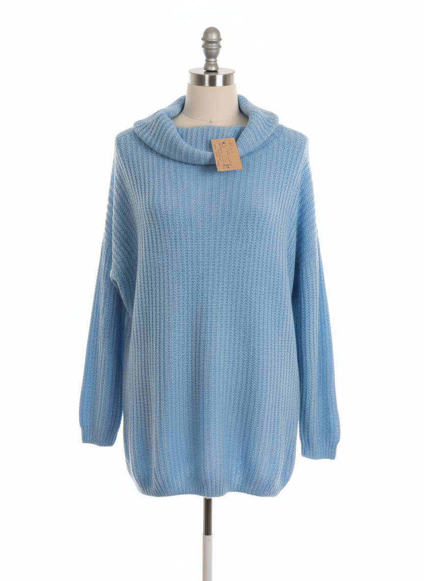 Maglione Dolcevita Over Donna Celeste – Morbido Caldo Super Comodo