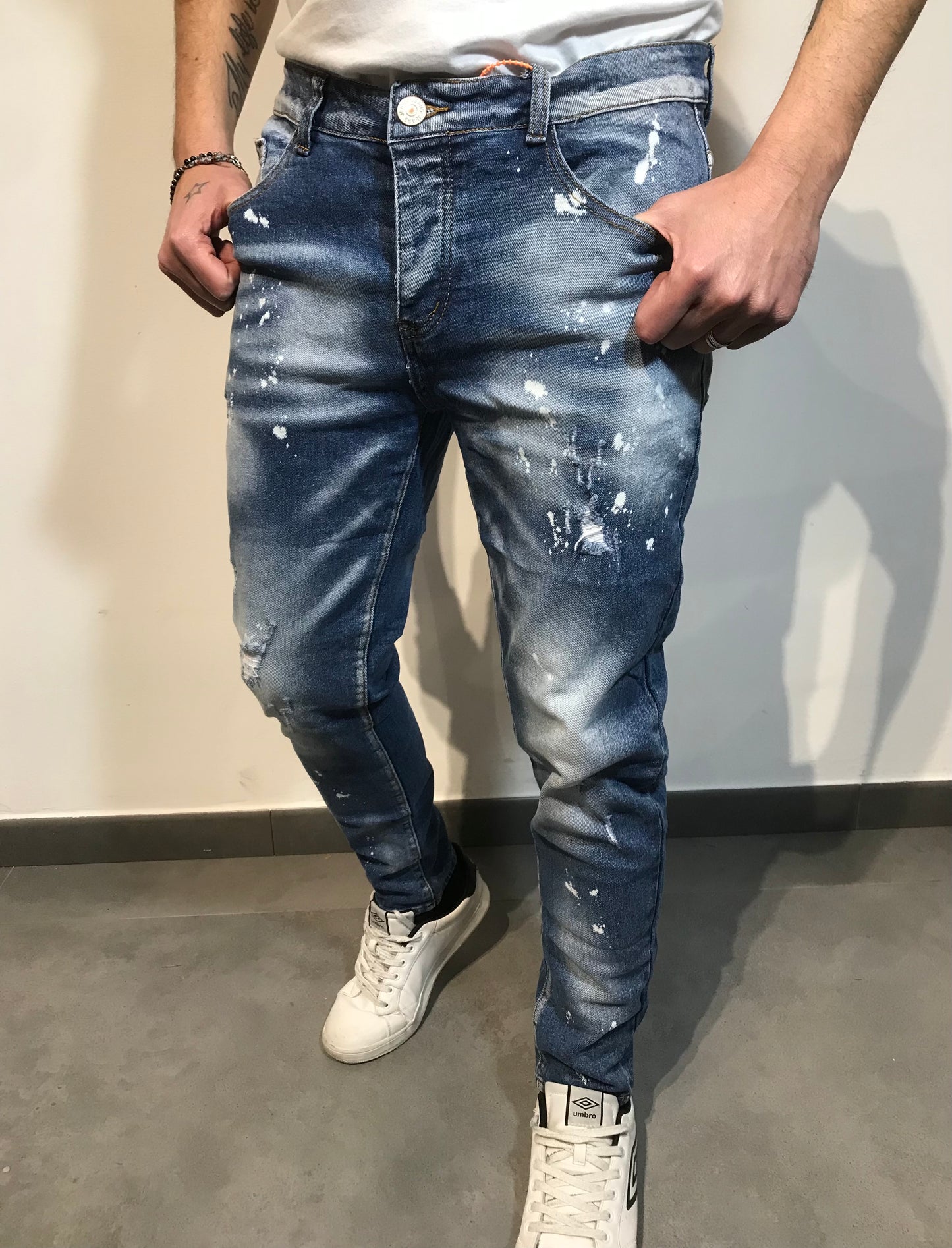 Jeans Uomo Slim Fit Effetto Macchiato – Denim Blu Elasticizzato