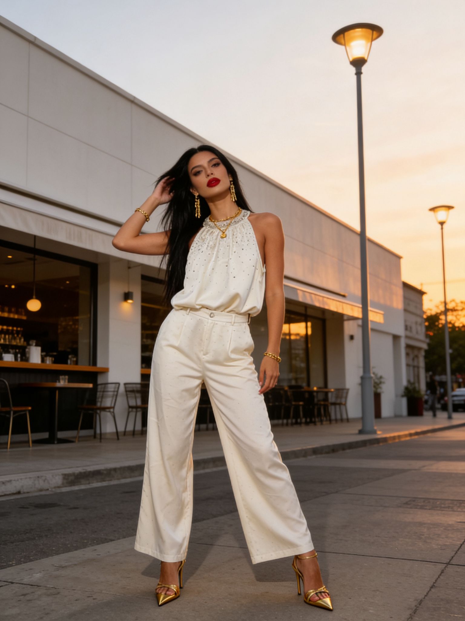 Completo donna smanicato in satin con strass Made in Italy – I Narcisi