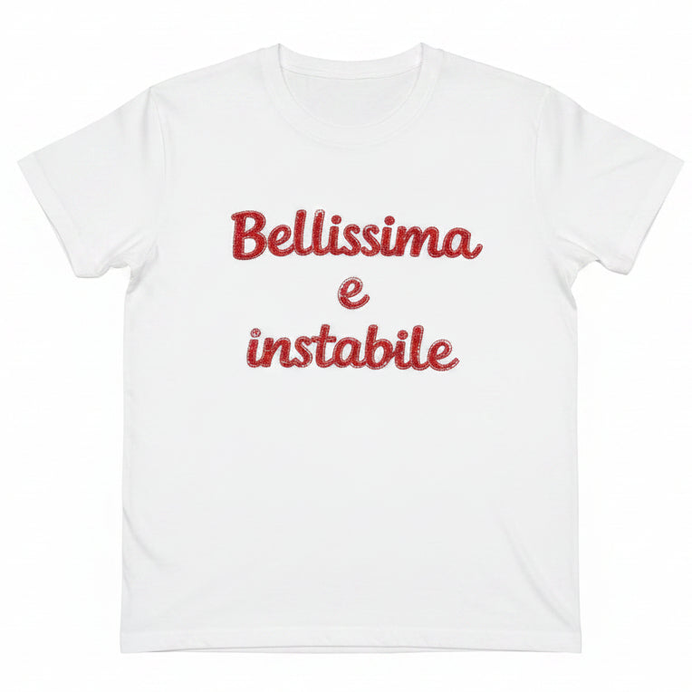T-Shirt Donna Taglia Unica con Frasi Ironiche Stampa Effetto Ricamo