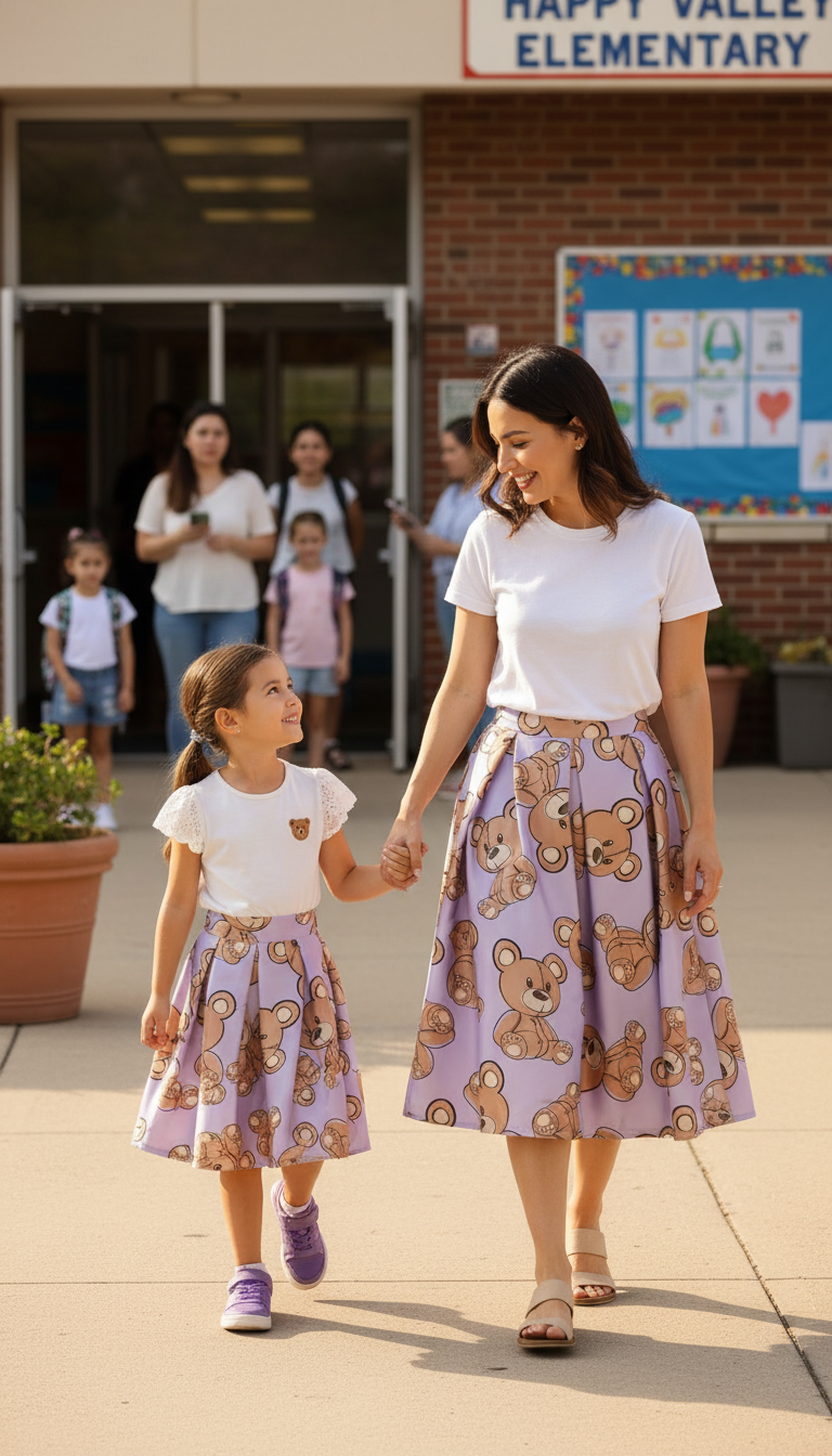 Gonna Mini Me Viola Stampa Teddy – Bambina e Adulti Made in Italy